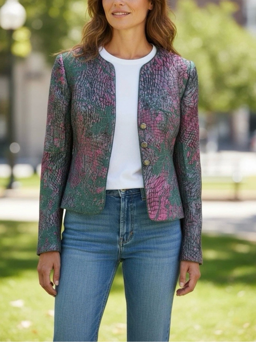 Armani Collezioni Forest Green & Purple Textured Blazer